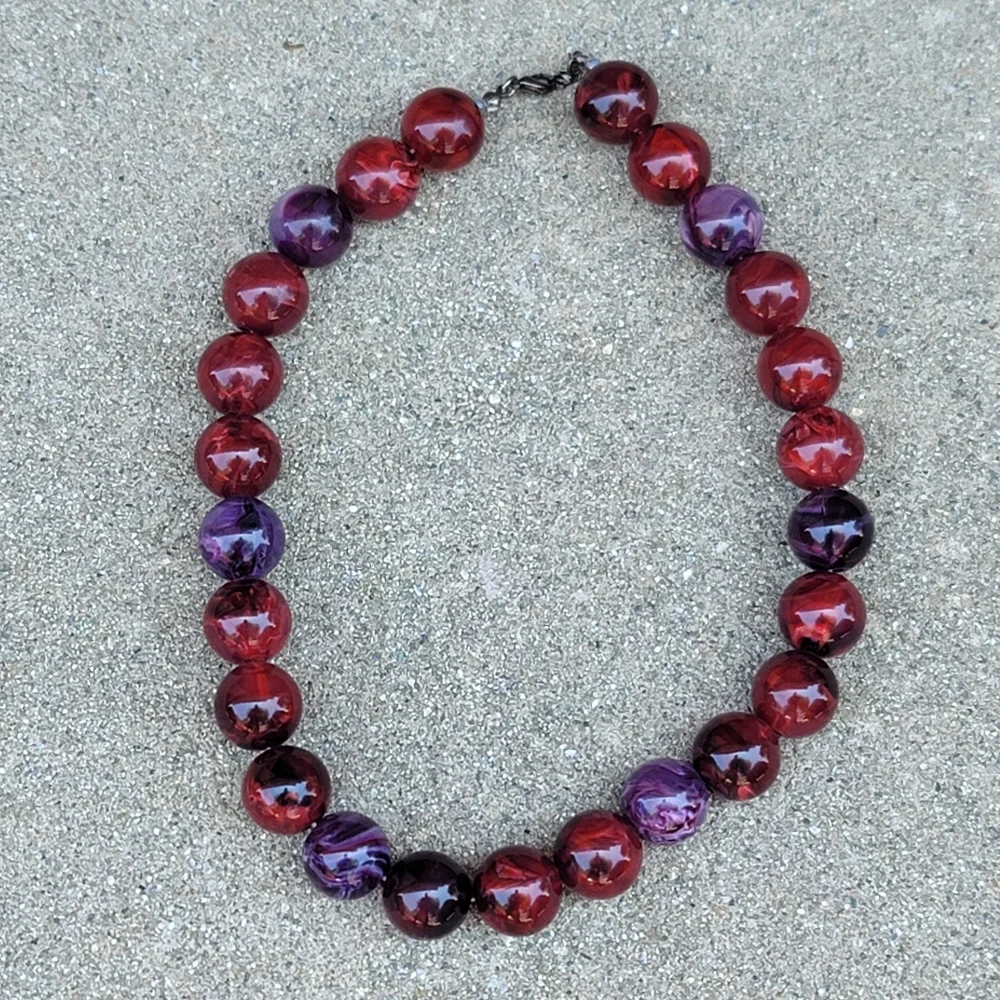 Vtg Acrylic Multicolor Large Beaded Choker Necklace - Picture 2 of 5